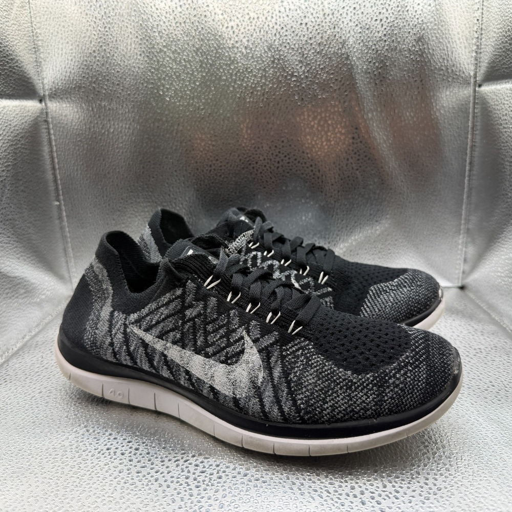 Size 7.5 Nike Free‎ 4.0 Flyknit Black White Womens Running Shoes 717076-001